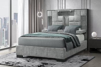 Oscar Upholstered Bed in Gray/White Fabric by Global [GFB-Oscar Gray/White]