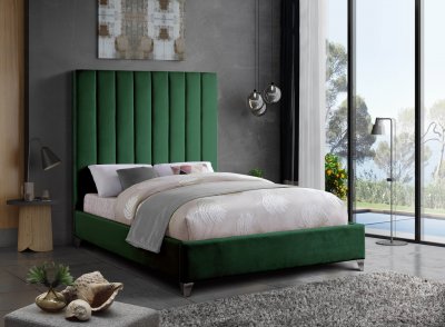 Via Upholstered Bed in Green Velvet Fabric by Meridian