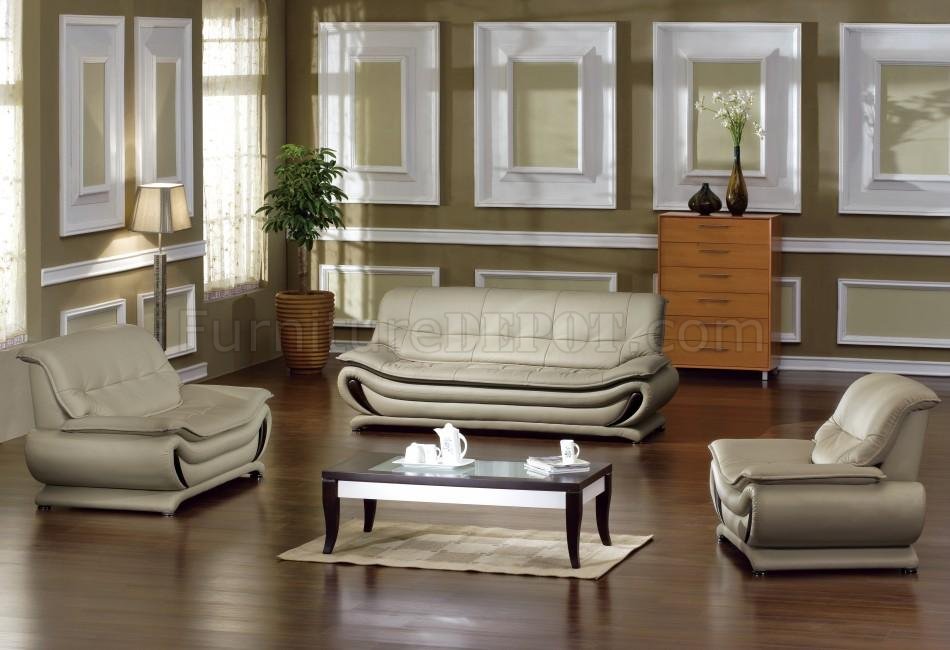 Beige Bonded Leather Modern Stylish 3pc, Elegant Leather Living Room Set