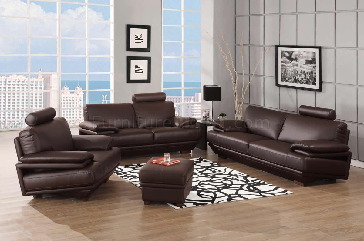 Brown Leather Modern Sofa & Loveseat Set w/Options