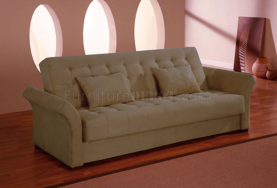 Click Clack Sofa Bed Convertible In Delux Khaki Microfiber