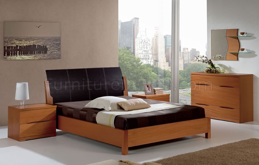 Contemporary Bedroom W Leather Headboard, Wood And Leather Headboard