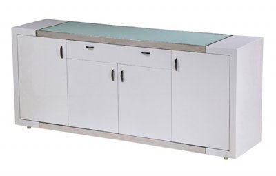 Franco Buffet in High Gloss White w/Glass Top by Whiteline