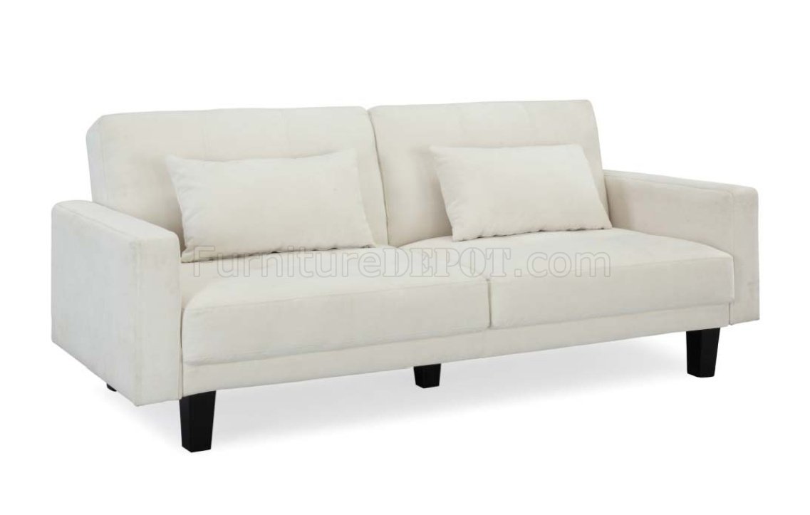 Ivory Microfiber Modern Convertible Sofa Bed w/Wooden Legs - Click Image to Close