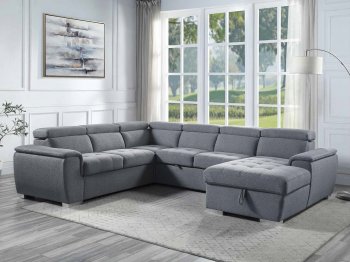 Hanley Sectional Sofa LV00968 in Gray Fabric by Acme w/Sleeper [AMSS-LV00968 Hanley]