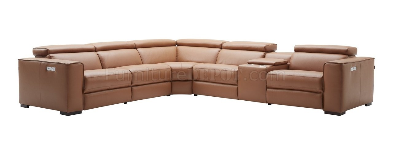 Picasso Power Motion Sectional Sofa In, Caramel Leather Sectional With Recliner