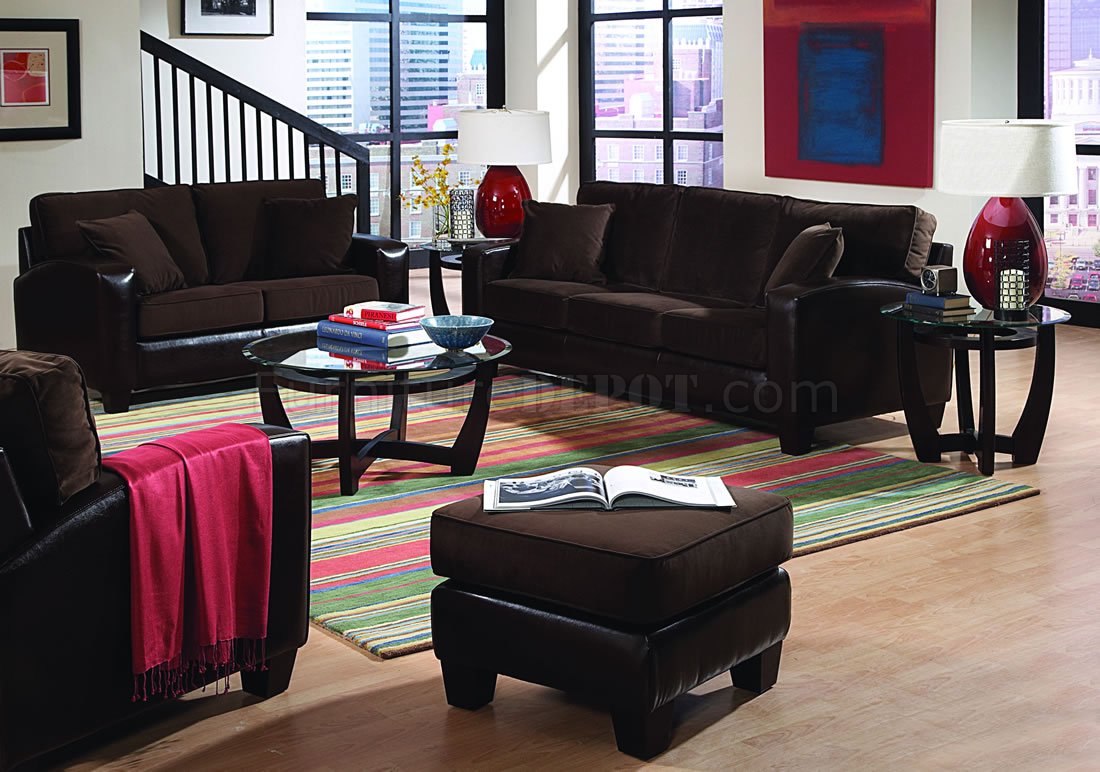 Chocolate Brown Velvet Living Room with Dark Bycast Base - Click Image to Close