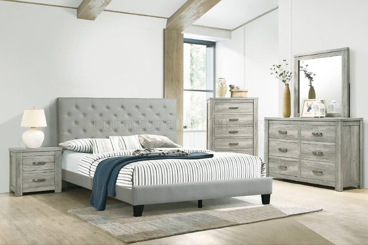 F9538 5Pc Bedroom Set in Light Gray Fabric by Poundex w/Options