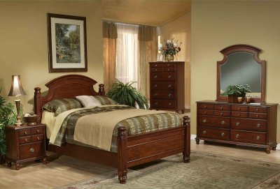 Warm Brown Finish Traditional Bedroom Set w/Arched Headboard