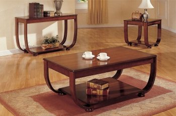 Walnut Finish Stylish 3Pc Coffee Table Set w/Arched Legs [PXCT-F6017]