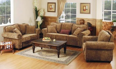 Printed Microfiber Living Room Set with Studded Accents