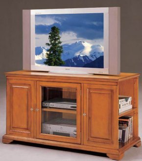 Oak Finish Modern TV Stand w/Side Shelves