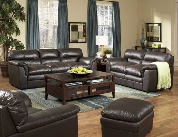 Dark Brown Full Leather Transitional Style Sofa & Loveseat Set [HES-9853-Weston]