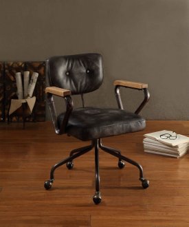 Hallie Office Chair 92411 Vintage Black Top Grain Leather - Acme