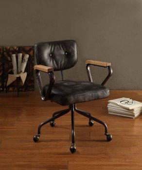 Hallie Office Chair 92411 Vintage Black Top Grain Leather - Acme [AMOC-92411 Hallie]