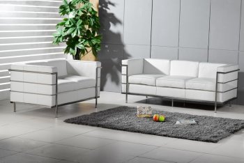 Le Corbusier Style Grande Sofa & Loveseat Set in White Leather [KCS-2M41-White]