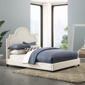 Primrose Upholstered Platform Queen Bed in Ivory Velvet by Modwa