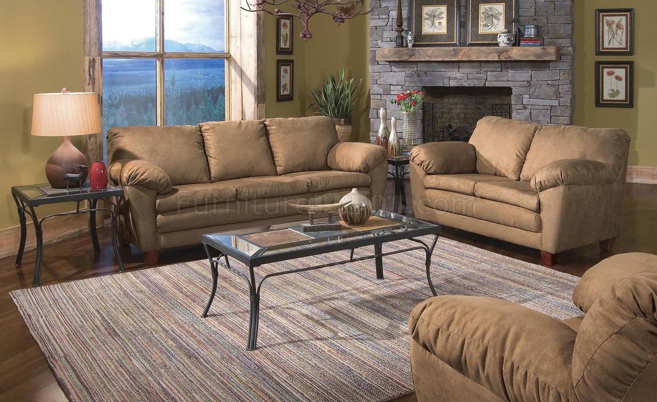 Light Brown Fabric Contemporary Living Room w/Solid Wood Legs - Click Image to Close