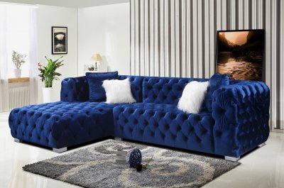 LCL-018 Sectional Sofa in Navy Blue Velvet