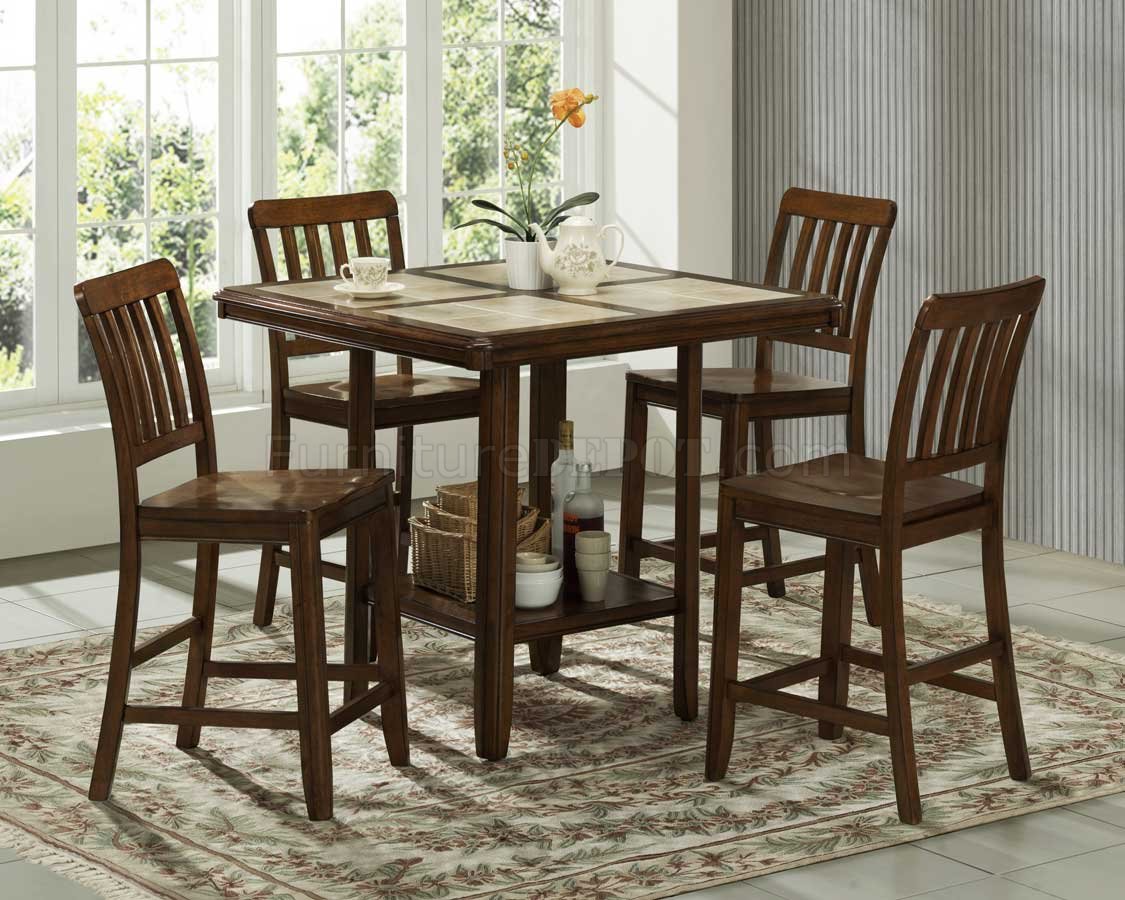 Walnut Finish Modern Counter Height, Tile Top Tables Dining Room Furniture