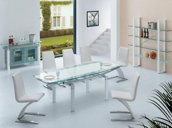 White Contemporary Glass Top Dinning Table with Extension Leaf [AEDS-108DT&108DC-White]