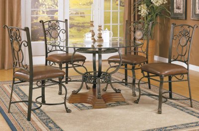 Bronze Metal Traditional Dinette Table w/Round Glass Top