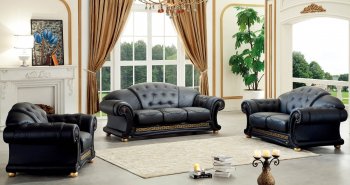 Apolo Sofa in Black Leather by ESF w/Options [EFS-Apolo Black]