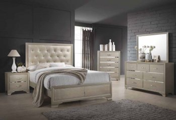 Beaumont Bedroom 5Pc Set 205291 in Champagne Golden Leatherette [CRBS-205291-Beaumont]