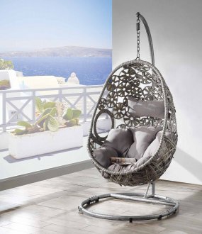 Sigar Outdoor Patio Hanging Chair 45107 in Light Gray by Acme