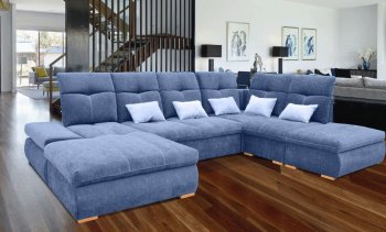 Opera Sectional Sofa in Dark Blue Fabric by ESF w/Bed & Storage [EFSS-Opera Dark Blue]