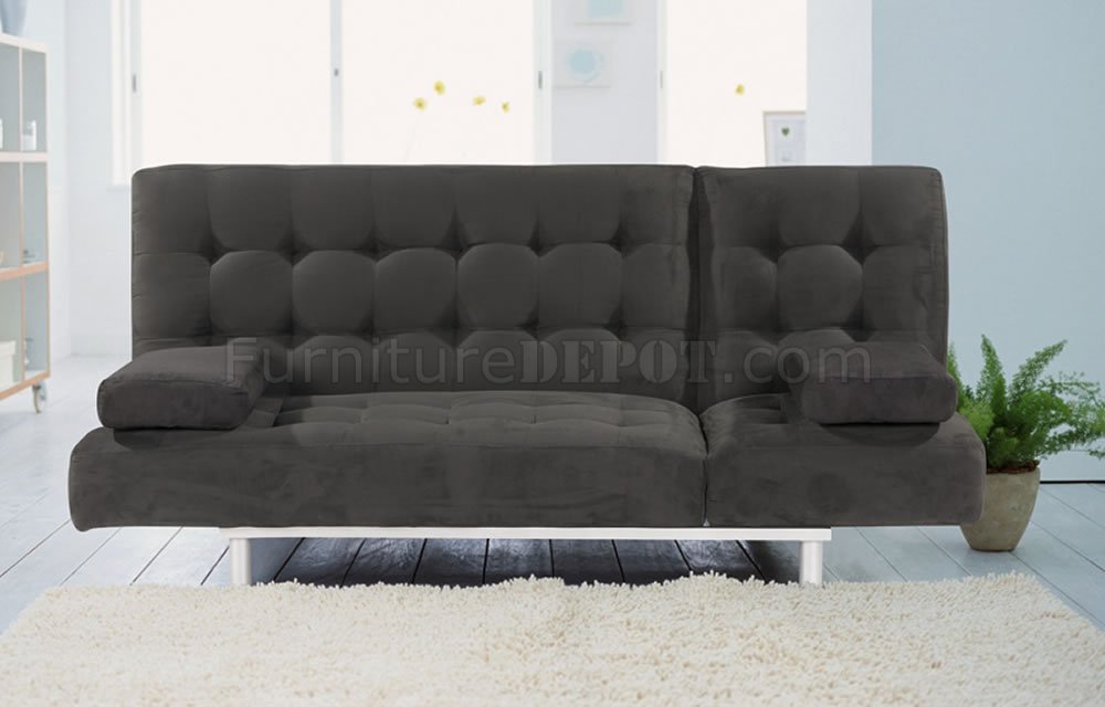 Black Microfiber Modern Sofa Bed Convertible w/Tufted Seat - Click Image to Close