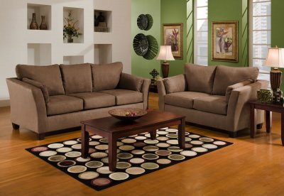 Brown Microfiber Modern Sofa & Loveseat Set w/Optional Table Set