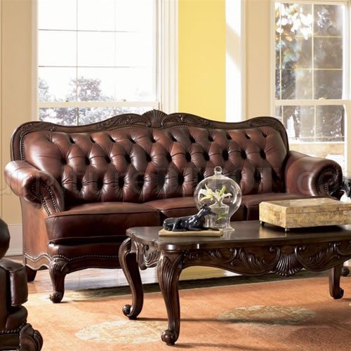 Victoria Sofa 500681 In Warm Brown, Brown Leather Victorian Sofa