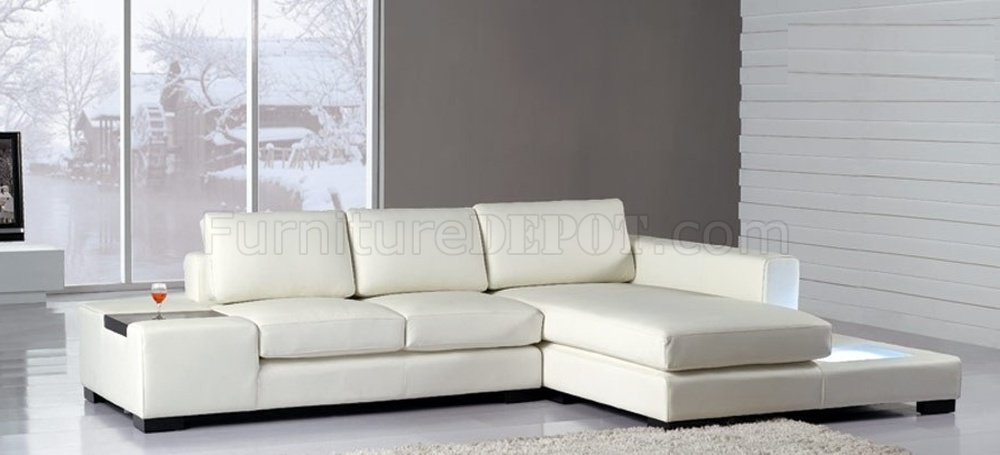 35 Mini Sectional Sofa In Off White Leather, T35 Mini Modern White Leather Sectional Sofa