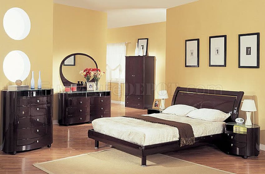 Wenge High Gloss Finish Contemporary Bedroom Set - Click Image to Close