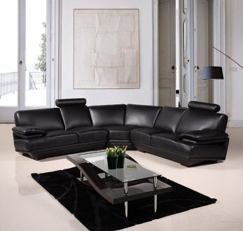 8380 Sectional Sofa in Black Bonded Leather by American Eagle
