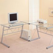 Glass Top & Silver Tone Metal Base Modern Home Office Desk