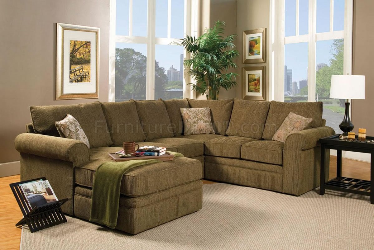 Contemporary Sectional Sofa and Ottoman Set in Chenille Fabric - Click Image to Close