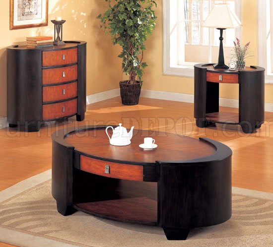Cherry Finish Oval Coffee Table With Drawer, Cherry Coffee Table With Storage