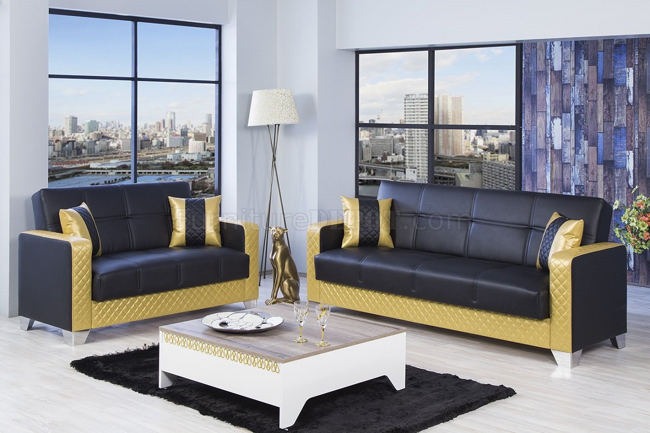 Maximum Value Sofa Bed in Black & Gold PU by Casamode w/Option - Click Image to Close
