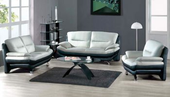 Two-Toned Grey & Black Leather 7068 Contemporary Living Room [AES-7068 Grey & Black]