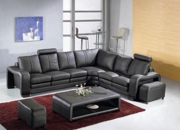 3330 Black Leather Modern Sectional Sofa w/Coffee Table [VGSS-3330-Black]