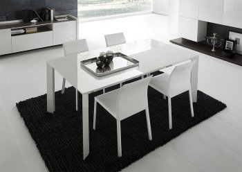 White Lacquered Glass Top Modern Dining Table w/Optional Chairs [Rossetto-Slide-Table-White]