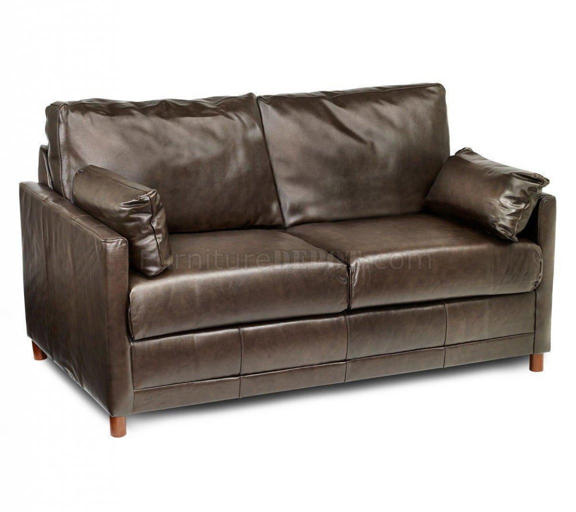Softee Sofa Bed in Chocolate Leather Match w/ Full Sleeper