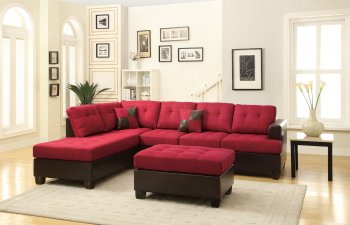 F7601 Sectional Sofa w/Ottoman by Boss in Carmine Linen Fabric [PXSS-F7601]