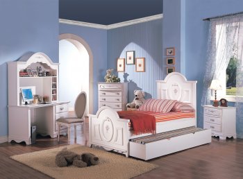 Elegant White Girl's Bedroom w/Arched Bed & Trundle Options [CRBS-400101-Sophie]