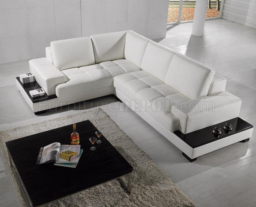White Leather Modern Sectional Sofa W, White Leather Modern Sectional