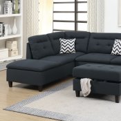 F6588 Sectional Sofa w/Ottoman in Black Fabric by Poundex