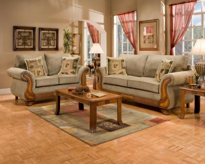 Honey Fabric Classic Sofa & Loveseat Set w/Options