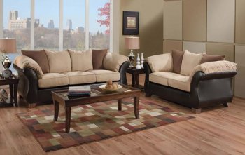 Leather and Micro Suede Three-Tone Sofa and Loveseat Set [UDS-7305]